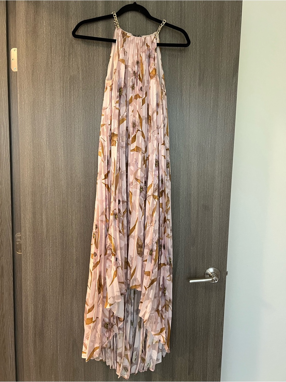 Ted Baker London Blush Pink & Mustard Floral High-Low Halter Dress